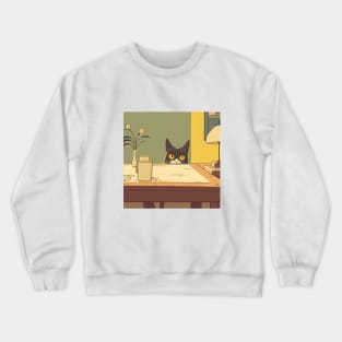 Cat peaking under the table Crewneck Sweatshirt